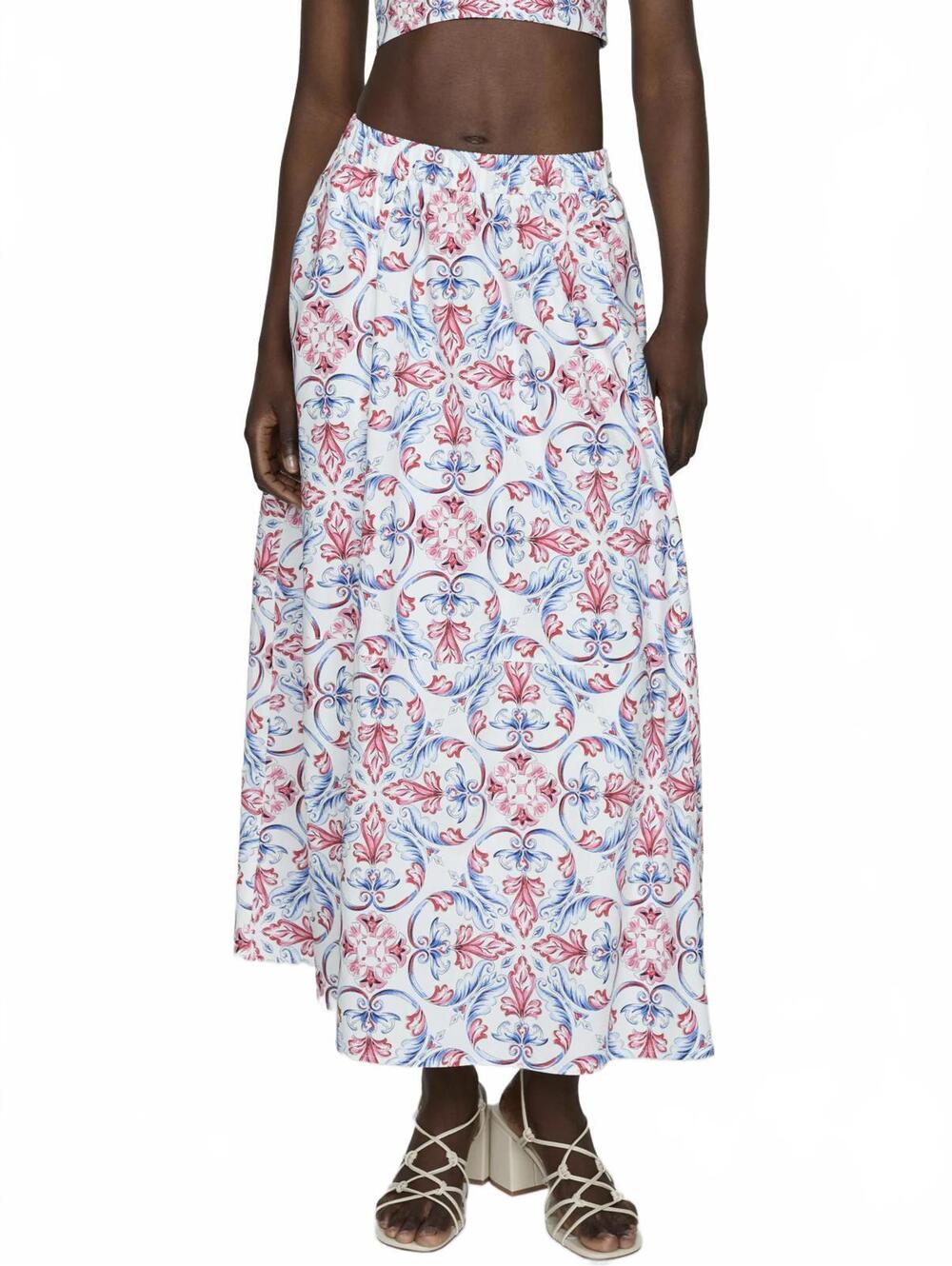 Mango Printed Midi Skirt Mars NWT Red White Blue XXL